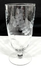 2 Vtg Optic Glass Etch Cut Floral Leaf Hand Blown Iced Tea Goblets 6″ Tall 13 oz