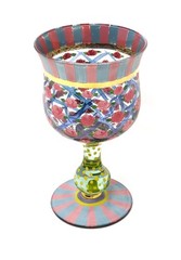 Handmade MacKENZIE CHILDS 1983 Circus Arbor Rose Water Glass Goblet Gold Accents