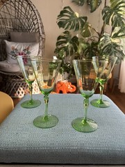 Vintage Green Vaseline UraniumWine Glasses, Set of 4 circa 1940’s-1950’s