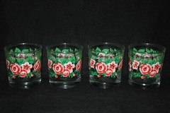 SET OF 4 VINTAGE LIBBY HAND PAINTED FLORAL ROSE JUICE GLASSES PIONEER WOMAN