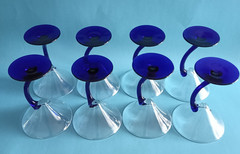 Vintage Libbey Bravura Martini Cocktail Cobalt Blue Curved Stem Glasses Set