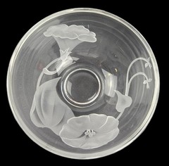 Vintage Fostoria Morning Glory Carved Glass 3-piece Mayo Set
