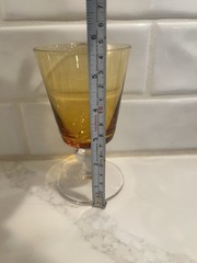 Vtg Set Of 4 Amber Crystal Iced Tea Glasses Bubble Accent Stems 3 Lg And 1 Small