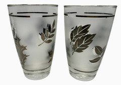 Vintage Libbey Frosted Silver Foliage Oak Leaf Highball Glasses Set of 2 Silver