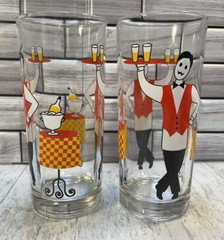 14 Oz. Glass Tumbler Made In Italy Waiter, Beer, Checkered Tablecloth Unique