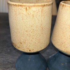 Pottery Handcrafted Wine Goblets Chalice Ceremonial Matte Glaze Blue Natural Set