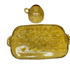 Vintage Crystal 4 Piece Snack Set Informal Pebble Yellow Continental Can Co. USA