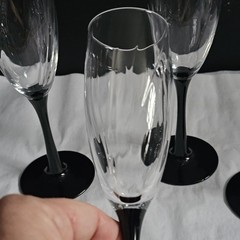 Vintage Luminarc France Domino Gothic Black Stem Wine Glass Set Of 8