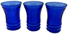 Vintage Maryland Cobalt Blue Glass Set of 6, 4&8 oz, Feather, 1930s, used (CC7)