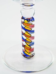 SINGLE HANDBLOWN COLORED CANE STEM WINE GLASS, SIGNED JAMES NADAL, NY ARTIST