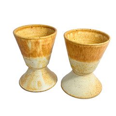 Wine Goblets Artisan Made Hand Thrown Pottery Set of 2 Gold/Tan Matte Glaze