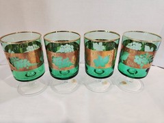 Vintage Luminarc France Emerald Green Cordial Glasses Gold Band West Germany