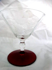Unknown Maker Wheel Cut Rose Low Sherbet w/ Red Foot (UNK424) Excel Used Cond.
