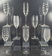 8 Pc Mikasa Cheers Fluted Champagne Mix Set Clear Cut Etch Elegant Stemware Lot