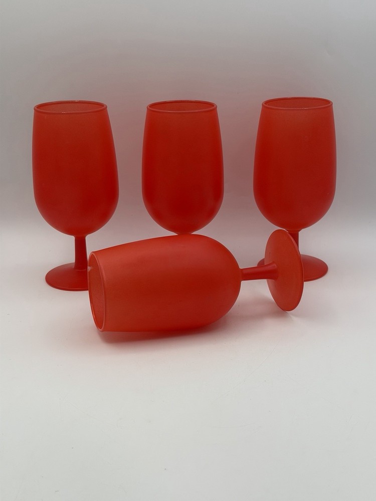 Rainbow Glass Co Iced Tea Glasses Orange Red Frosted Satin Flashed 6.5” Set of 4