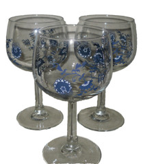 Set of 3 Blue Danube /Blue Onion Glass Wine Stem Balloon 10-12 Oz Goblet Glasses