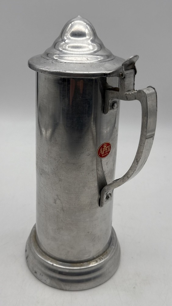 Vintage Apex Quality Aliminum Lidded tankard 8″ Tall Barware, British Drinkware