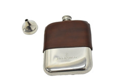 Di Bianco Stainless Steel Leather Hip Flask Marble Calf Funnel Italy 6in