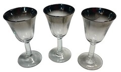 Vintage Set of 3 Silver Fade Cordial Shot Glasses 3.75” T x 1.75”D-Unique