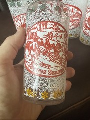 Currier and Ives Set of 6 Juice Glasses: Joyous Season Vintage Winter Scenes