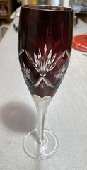 ONE Flute 8 3/4″ Vintage Bohemian Crystal Ruby Red Cut to Clear