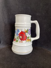 Floral Design Beer Tankard KALOCSA HUNGARY Hand Painted Gold Trim Porcelain 6.5”