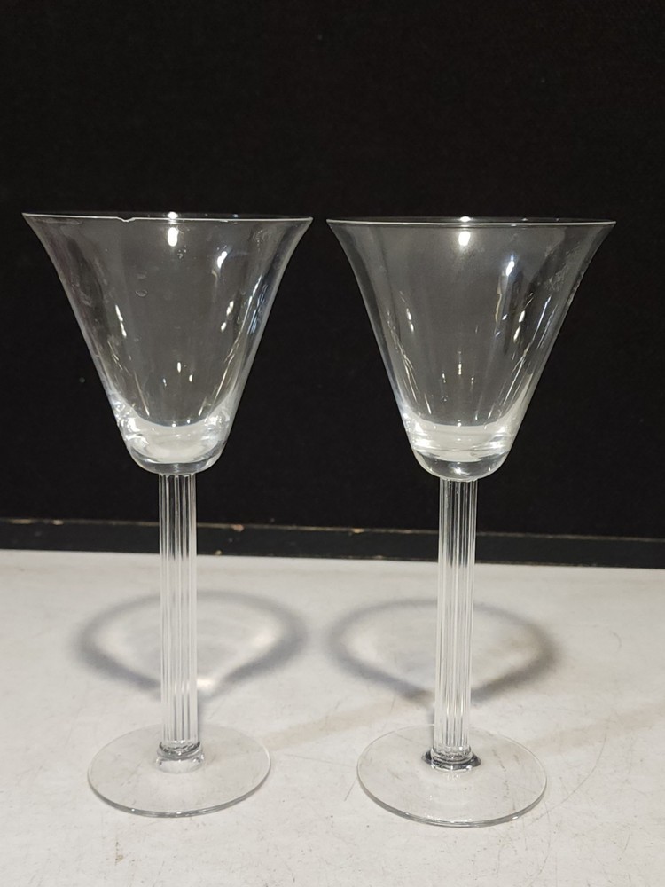 SET OF 2- RARE Libbey Monticello WATER GLASSES Stem 5700 Round Ribbed USA READ