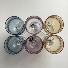 Cristalleria Fumo Wine Glasses Pastel Multicolor Etched Goblets Stemmed Set Of 6