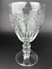 SET OF THREE Clear Glass Blown Water Goblet Wafer Stem Criss Cross Panel