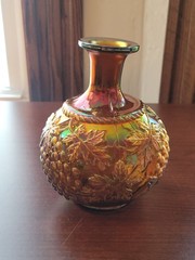 Nice Purple Northwood Carnival Glass Grape & Cable Cologne Bottle w Stopper