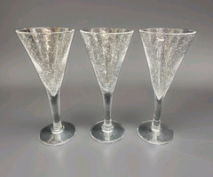 (3) La Verrerie De Biot Clear Bubble Wine Glass Water Goblet Champagne Flute