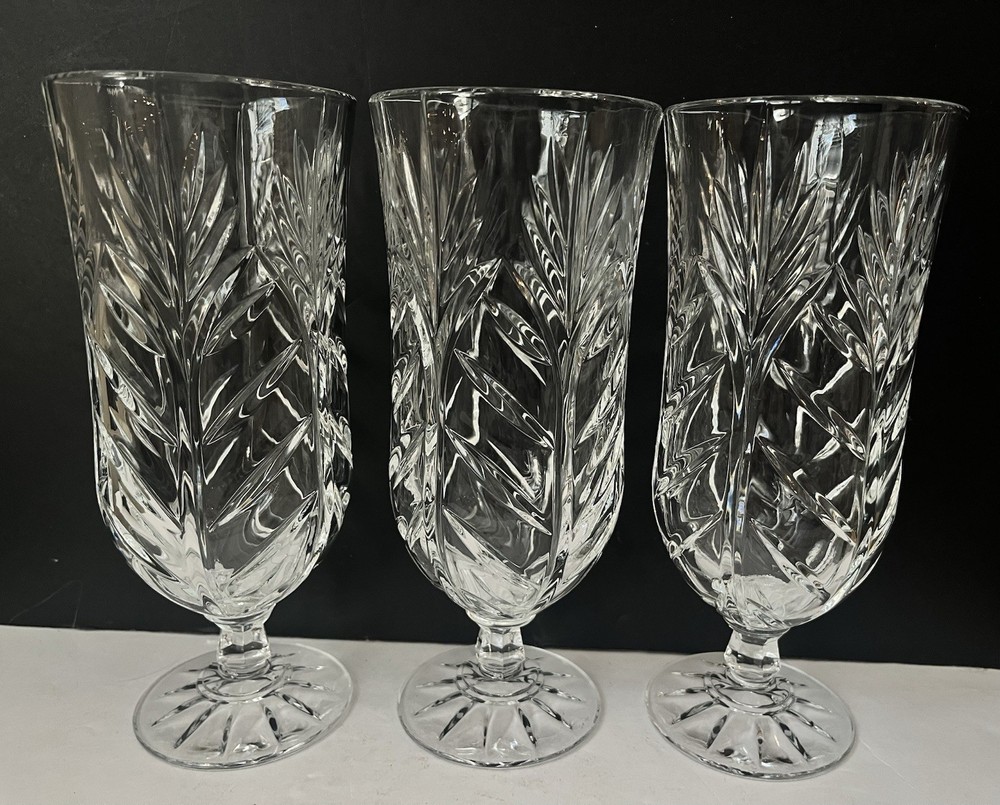 Set of 3 Crystal Glass Fifth Avenue PORTICO Iced Tea Glasses, 8 1/4”