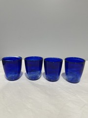 Cobalt Blue Swirl Old Fashioned Set Art Glasses Stemless Tumblers set of 4