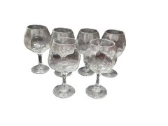 Libbey Chivalry Clear Stemmed 6 Geometric Texture Bowl Wine Glasses Barware 6.5”