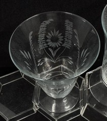 Crystal Footed Juice Glasses 5.5” Tall Cut Daisies Leaves And Fans (4) UNK19244