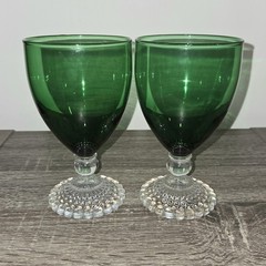Vintage Lot of 2 Forest Green Bubble Foot Water Goblets 5.5″ SEE PICTURES