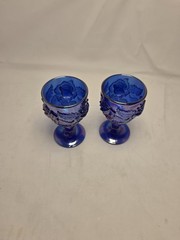 Vtg Fenton Cobalt Blue Madonna Inn Wild Rose Mosser Wine Glass Goblets Set Of 2