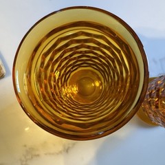 Pair -VTG Indiana Glass Whitehall Amber Cubist Footed Tumblers Beverage Glasses