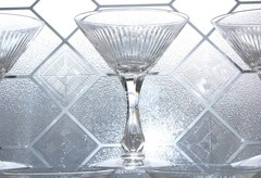 10 Vintage Art Deco Seneca Champagne Glasses Cut Rays w/ Faceted Bubble Stem