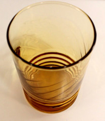 LIBBEY Amber Swirl w/ Rings Glasses * Set of 4 * EXC. 4 1/4″ Vintage MCM Star