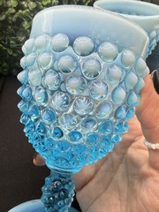 *GLOWS* Vintage Fenton Blue Opalescent Hobnail Goblets – Set of 2