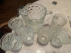 Colony Whitehall Cubist Set Clear Straight Footed Iced Tea Glasses(6) & Pitcher
