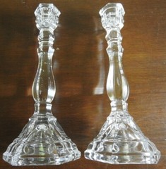 CRYSTAL CANDLESTICKS – Hexagonal Base and Stem – Set of (2)