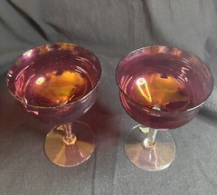 1950s West Virginia Glass Red Rose Lustre Cranberry Optic Wine Glasses Set Of 2
