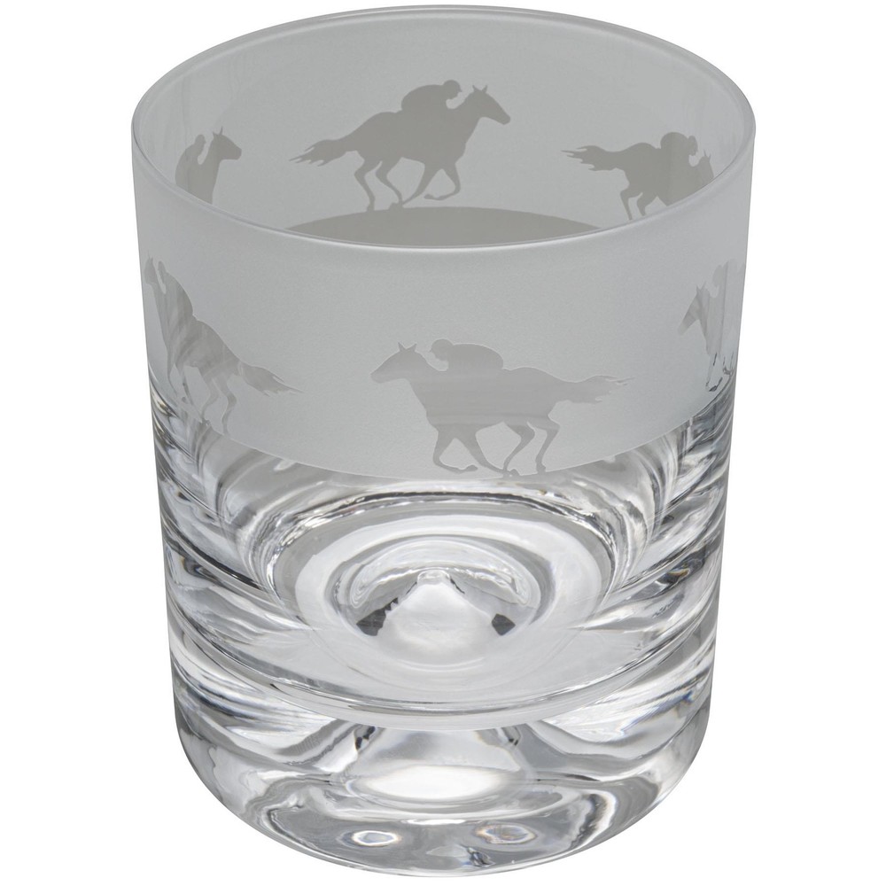 Whiskey Glass Decorated Racehorse Sandblast Sport Drink Tumbler Gift Box Animo