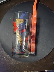 Vintage Ring Necked Pheasants Hazel Atlas Drinking Glass 5.5″ Red Gold