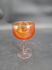 Vintage Iridescent Tangerine Glass Wine Glass with Long Stem 6.5″ Tall