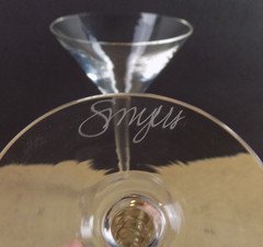 2 Stephen Smyers Martini Glasses Signed Gold Knob Stem 8″ Tall VGC
