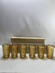 Set 6 Vintage Mid Century Glass Tumblers Gold Paisley Tree Drinking Glasses 4″