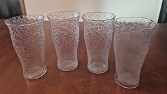 Set Of 4 L.E. Smith By Cracky Clear Glass Drinking Crackle Tumblers 5.5″ Vintage